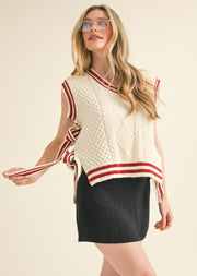 FEELS LIKE FALL CABLE SWEATER VEST - BRICK & CREAM