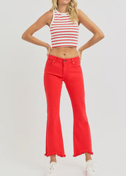 RISEN FIESTA LOW RISE CROP FLARE STEP HEM PANTS