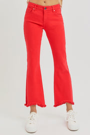 RISEN FIESTA LOW RISE CROP FLARE STEP HEM PANTS