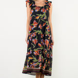 HARVEST STROLL BLACK FLORAL MIDI DRESS
