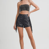 HATS OFF FAUX LEATHER FRINGE SHORTS