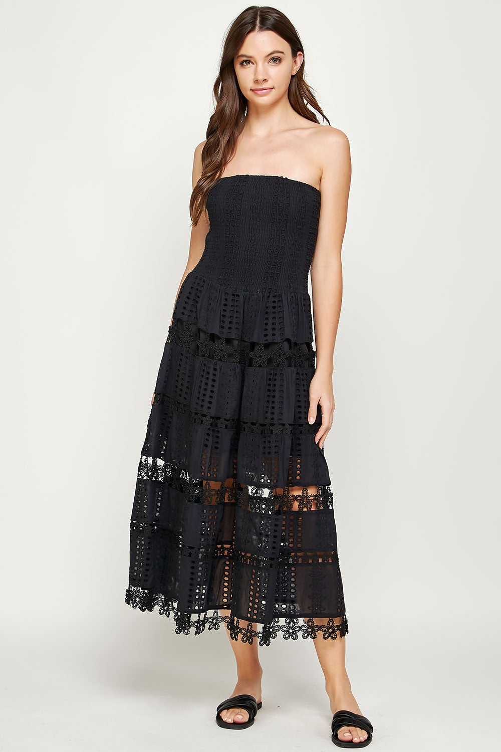 ONLINE EXCLUSIVE:  HEAT WAVE EYELET STRAPLESS TUBE DRESS - MULTIPLE COLORS
