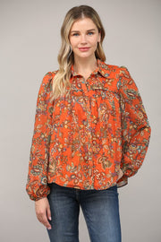 BOHO VIBES ORANGE FLORAL LUREX TOP