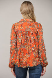 BOHO VIBES ORANGE FLORAL LUREX TOP