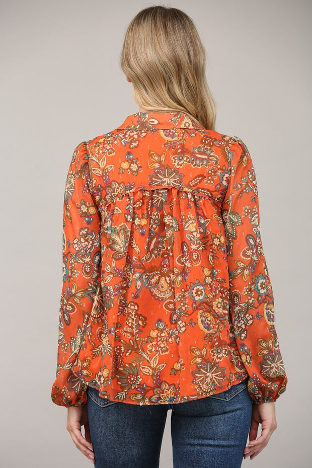 BOHO VIBES ORANGE FLORAL LUREX TOP