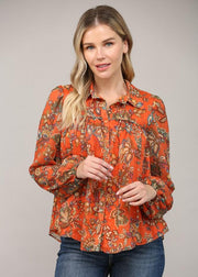 BOHO VIBES ORANGE FLORAL LUREX TOP