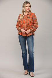 BOHO VIBES ORANGE FLORAL LUREX TOP