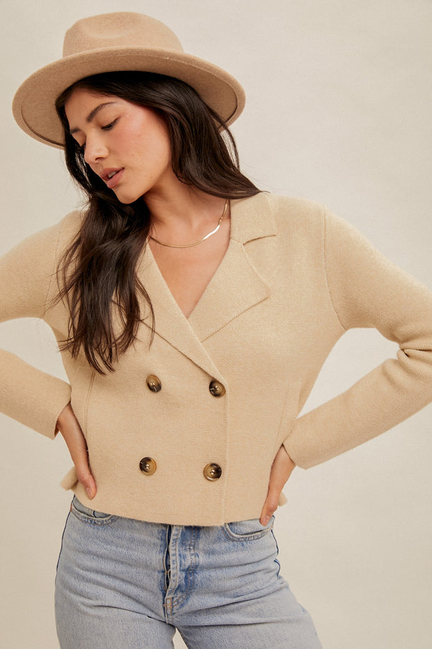 CATCH YOUR GAZE CREAM CROP SWEATER JACKET