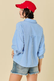 STRIPE THE WAY BUTTON DOWN PUFF SLEEVE SHIRT