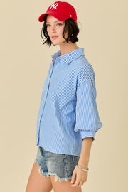 STRIPE THE WAY BUTTON DOWN PUFF SLEEVE SHIRT