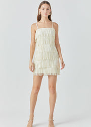 WHISPER YOUR WISHES SUEDE FRINGE MINI DRESS