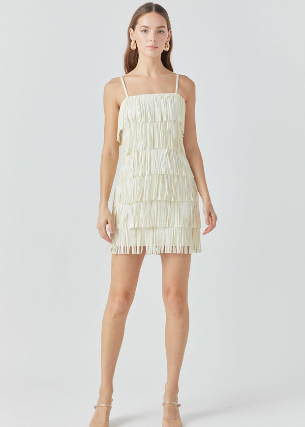 WHISPER YOUR WISHES SUEDE FRINGE MINI DRESS