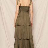 SIMPLY SWEET OLIVE GREEN TIERED MAXI DRESS