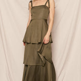SIMPLY SWEET OLIVE GREEN TIERED MAXI DRESS