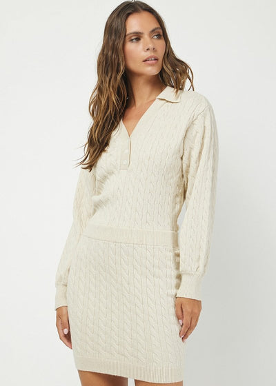 CHARMED LIFE CREAM CABLE KNIT SWEATER DRESS