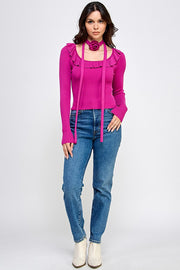 CALL ME FANCY ROSETTE CHOKER SWEATER - MAGENTA