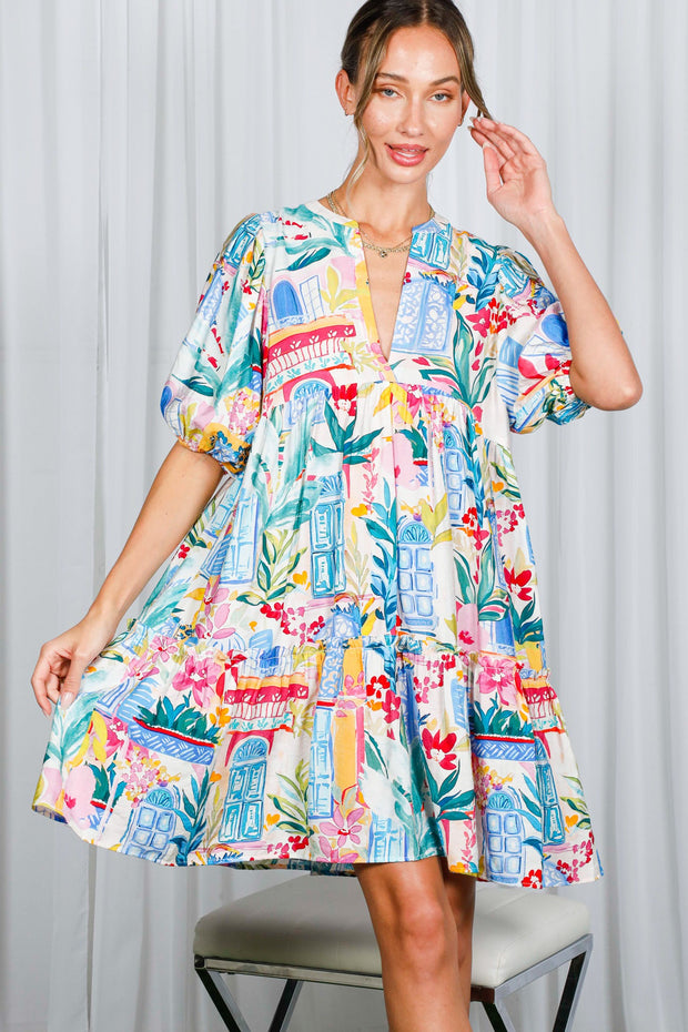 PACK A PUNCH FLORAL TIERED BABY DOLL DRESS