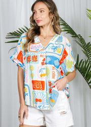 TRAVELING THE HORIZON FLORAL FRUIT TOP