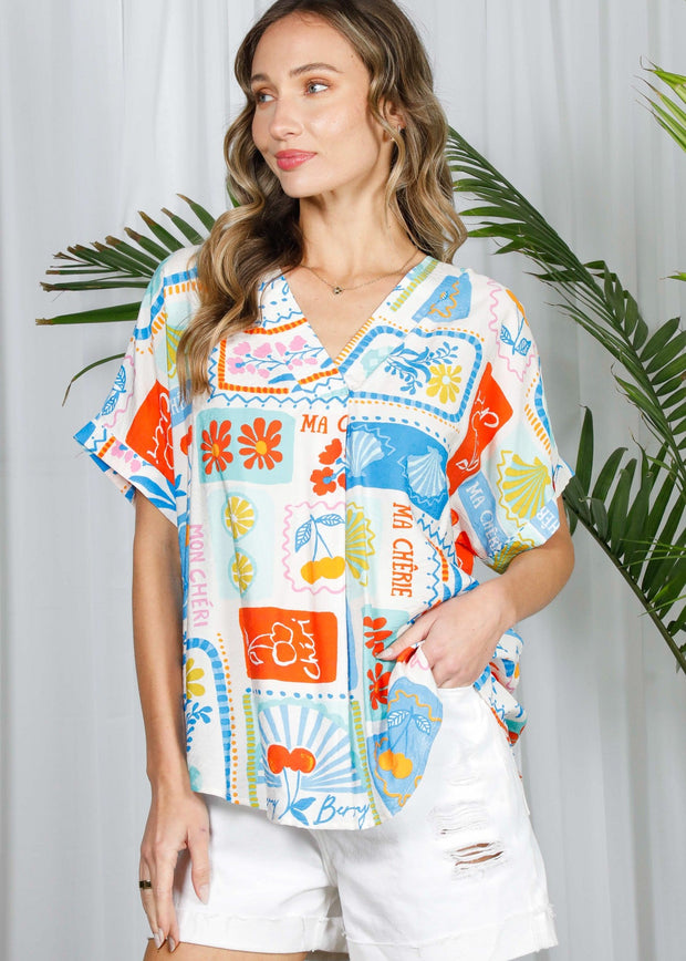 TRAVELING THE HORIZON FLORAL FRUIT TOP