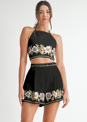 MYKONOS MUSE FLORAL EMBROIDERED CROPPED SHORT SET