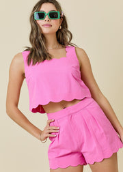 DAYDREAM FANTASIES SCALLOPED EDGE PINK CROP TOP