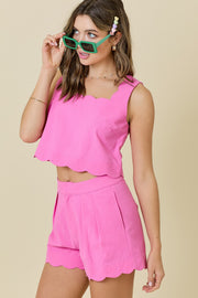 DAYDREAM FANTASIES SCALLOPED EDGE PINK CROP TOP