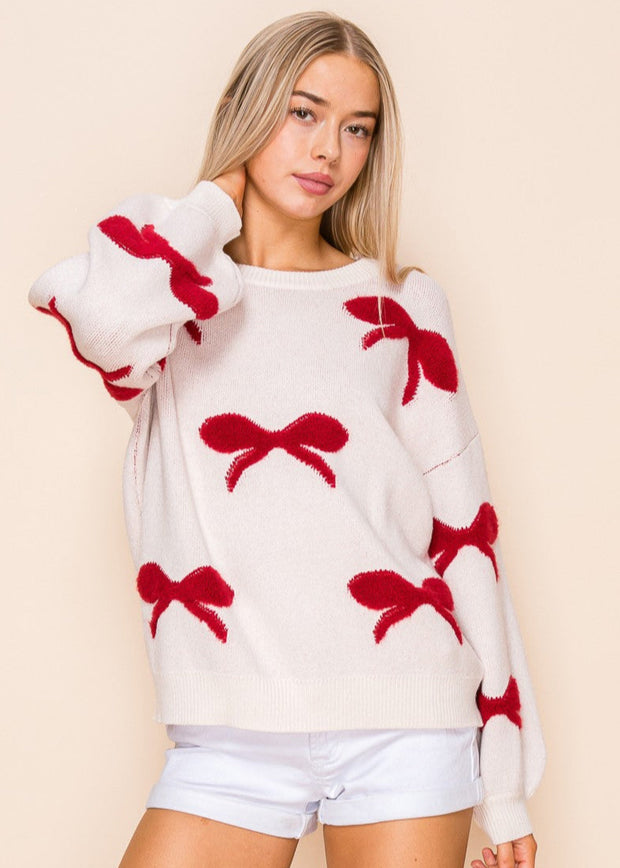 WRAPPED IN LOVE BOW EMBELLISHED SWEATER