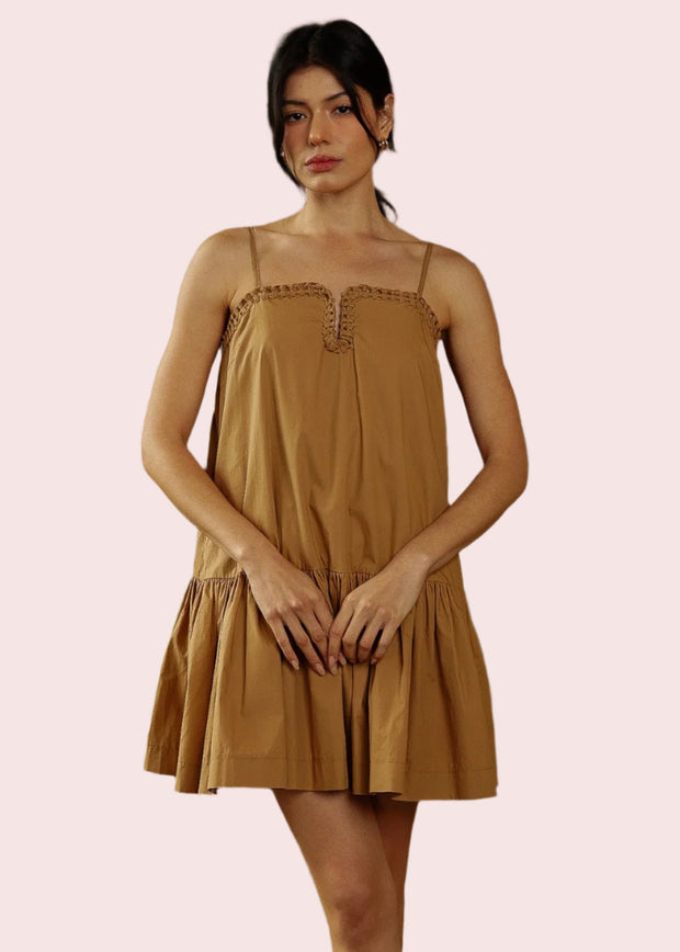 FLAWLESSLY BREEZY COTTON MOCHA MINI DRESS