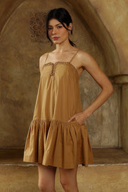 FLAWLESSLY BREEZY COTTON MOCHA MINI DRESS