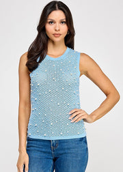 CASUAL CLASS FAUX PEARL CROCHET SWEATER