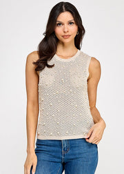 CASUAL CLASS FAUX PEARL CROCHET SWEATER