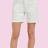 ONLINE EXCLUSIVE:  RISEN HIGH RISE RELAXED MID LENGTH SHORTS IN WHITE