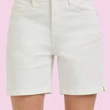 ONLINE EXCLUSIVE:  RISEN HIGH RISE RELAXED MID LENGTH SHORTS IN WHITE