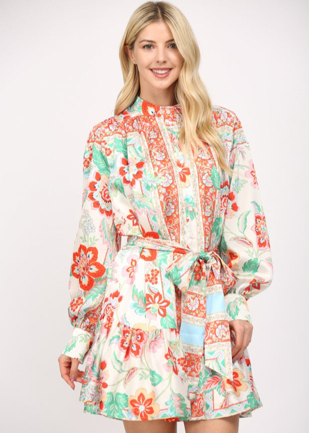 BREEZES AND BLOOMS SCARF PRINT DRESS