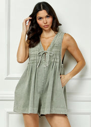 SWEET EXISTENCE VINTAGE OLIVE PLEATED ROMPER