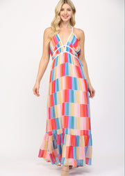 HONOLULU GLOW MULTI COLOR BLOCK MAXI DRESS