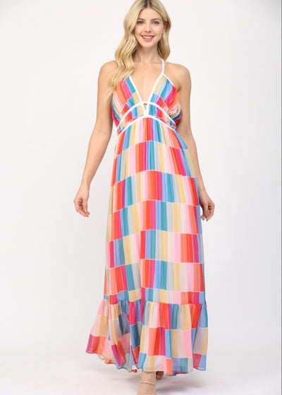 HONOLULU GLOW MULTI COLOR BLOCK MAXI DRESS