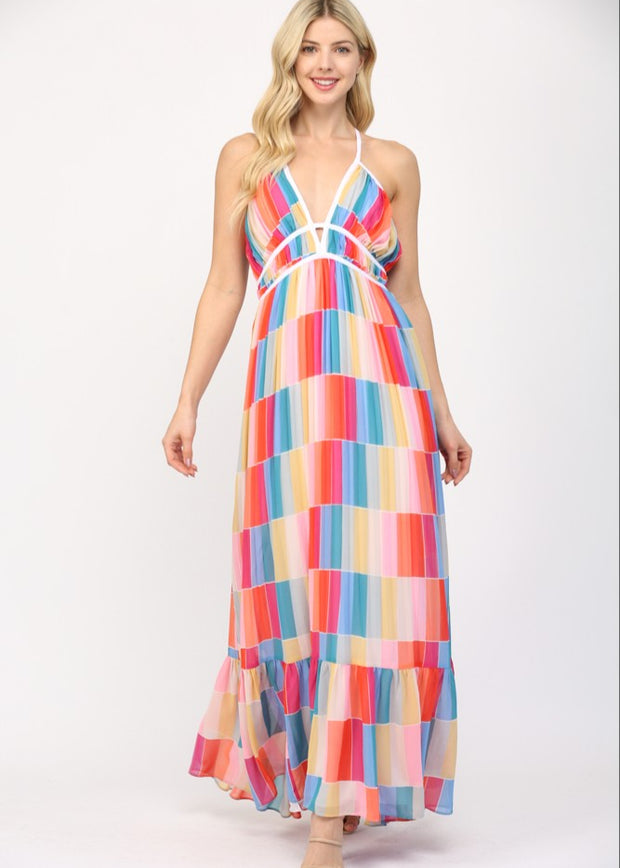 HONOLULU GLOW MULTI COLOR BLOCK MAXI DRESS