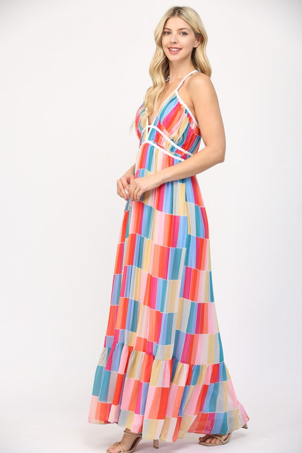 HONOLULU GLOW MULTI COLOR BLOCK MAXI DRESS