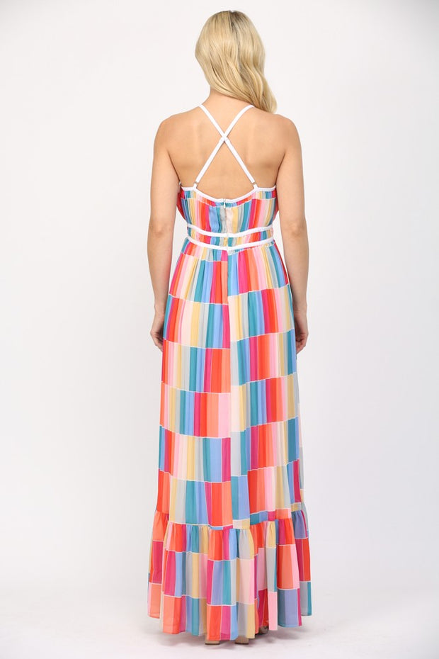 HONOLULU GLOW MULTI COLOR BLOCK MAXI DRESS