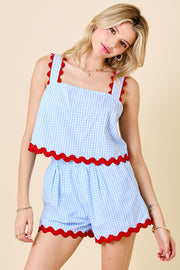 SUMMER SOIREE BLUE AND WHITE GINGHAM SHORTS