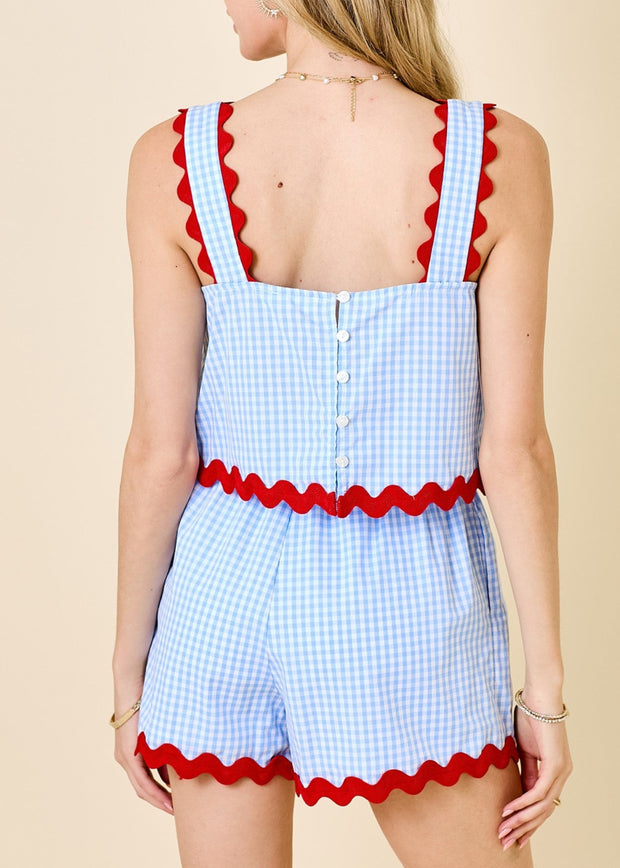 SUMMER SOIREE BLUE AND WHITE GINGHAM SHORTS