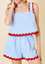 SUMMER SOIREE BLUE AND WHITE GINGHAM SHORTS