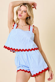 SUMMER SOIREE BLUE AND WHITE GINGHAM SHORTS