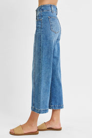RISEN HIGH RISE CROP WIDE LEG FRONT SEAM JEANS
