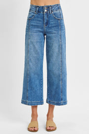 RISEN HIGH RISE CROP WIDE LEG FRONT SEAM JEANS
