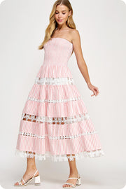 MOMENT OF INSPIRATION PINK SMOCKED STRAPLESS MAXI