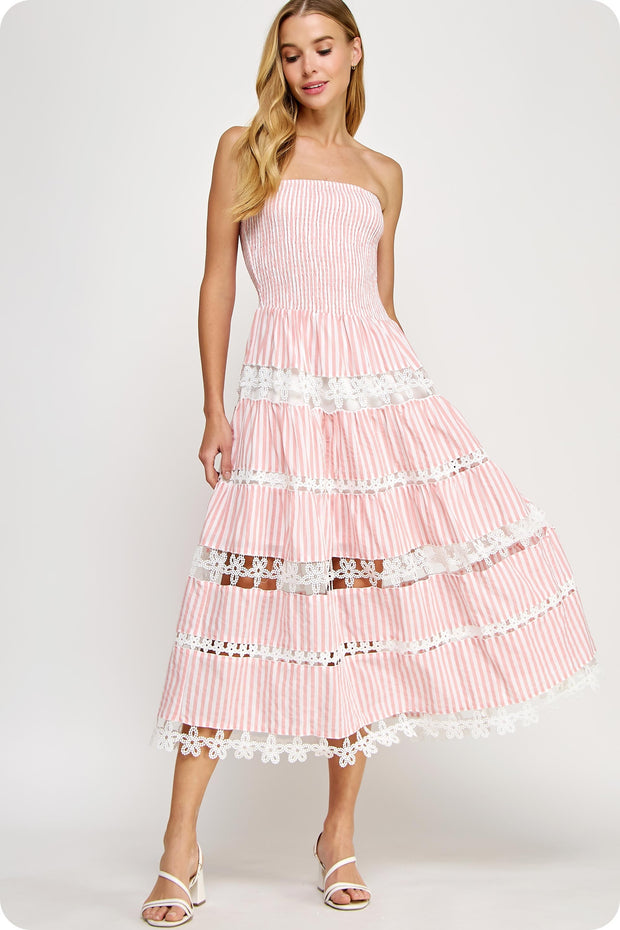MOMENT OF INSPIRATION PINK SMOCKED STRAPLESS MAXI