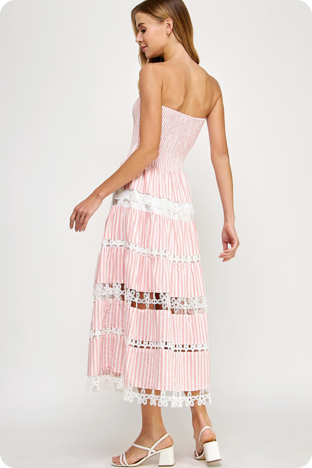 MOMENT OF INSPIRATION PINK SMOCKED STRAPLESS MAXI