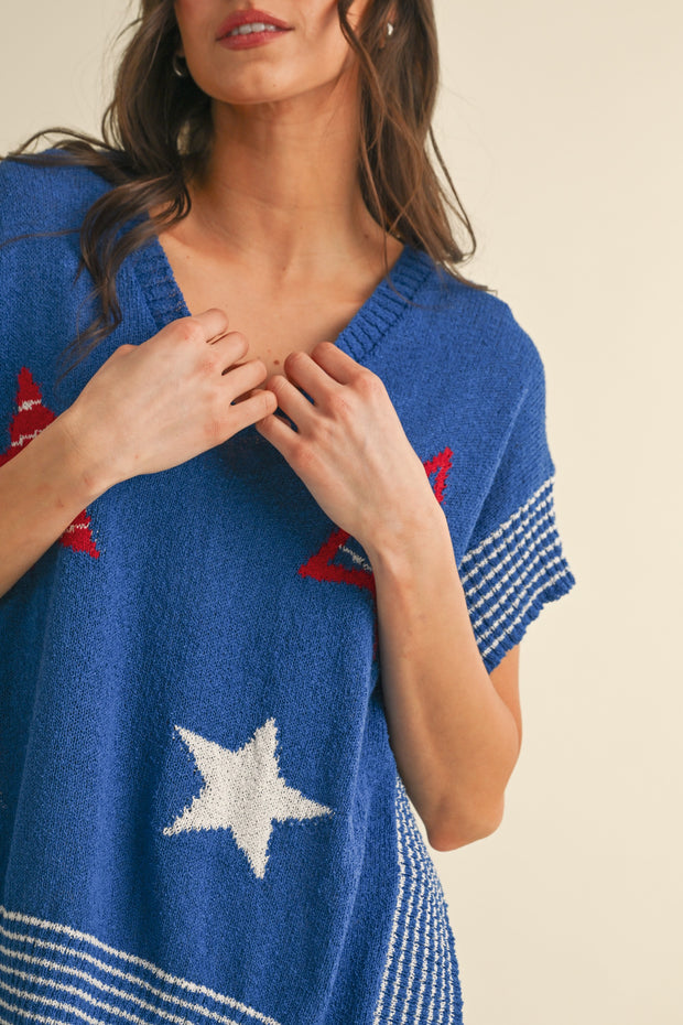 AMERICAN CUTIE STARS & STRIPES BLUE SWEATER